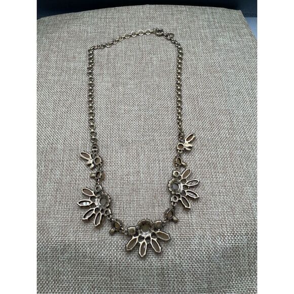 Vintage J. Crew Glass & Rhinestones Brass Tone Flower Statement 22" Necklace Yel - Picture 4 of 7